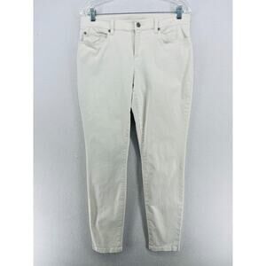 EILEEN FISHER Jeans 10 Organic Cotton Stretch Denim Slim Ankle Bone White